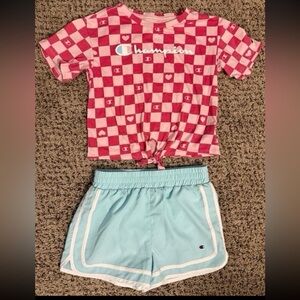 Champion Checkered Active Tee + Dri Fit Shorts Outfit